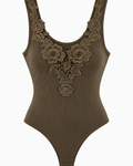Ribbed Floral Lace Bodysuit 🤎