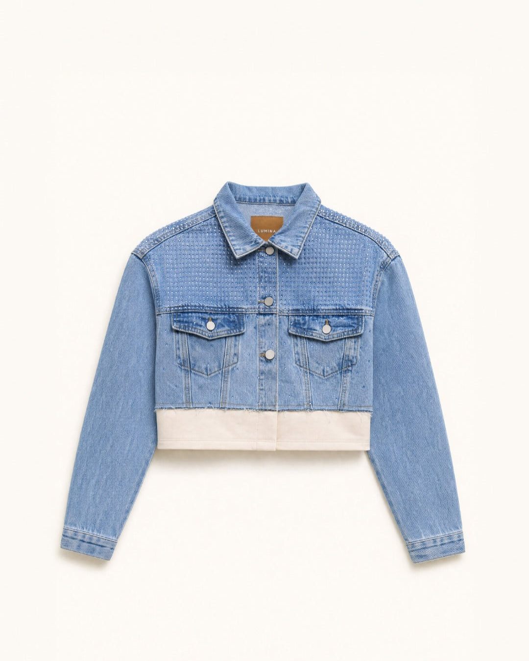 Cropped Denim Jacket με Strass – Lumina